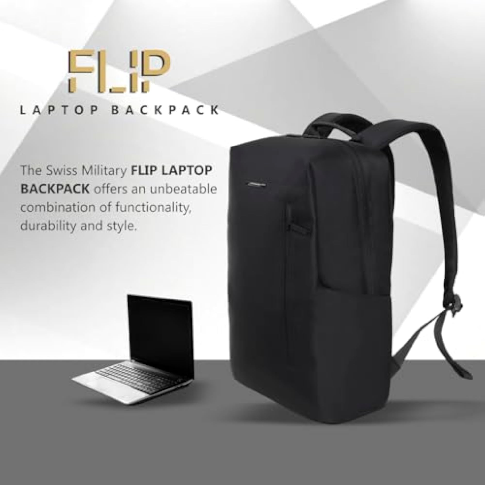 FLIP 19L 15.6" Laptop Backpack for Men & Women, 100% Polyester
